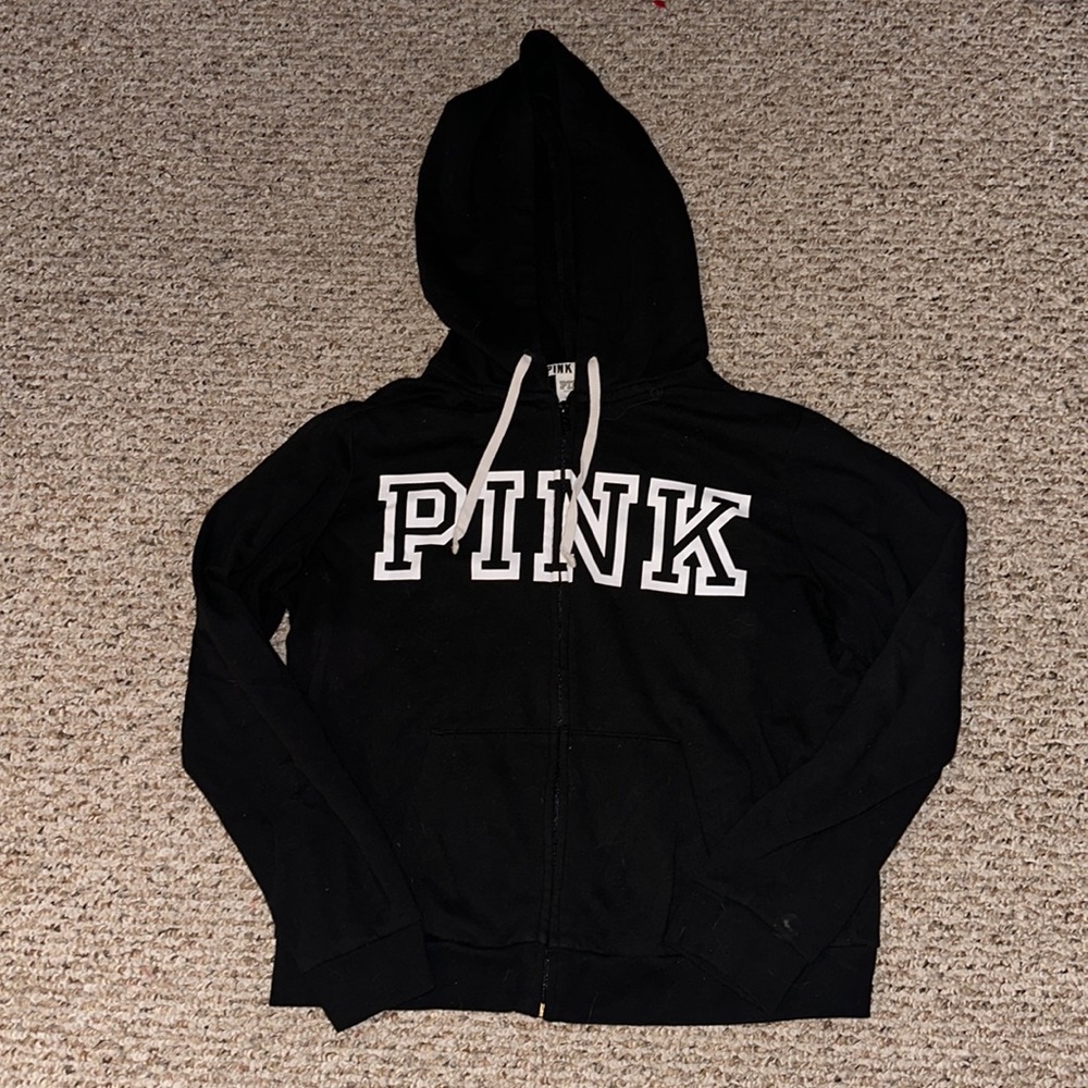 VSPINK BLACK ZIP UP HOODIE SIZE L